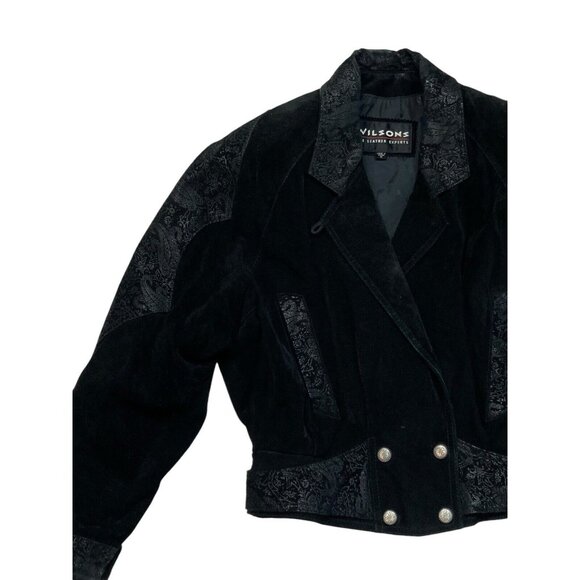 Vintage Wilsons Jacket Womens Sm Black Leather Crop Festival Y2K Western Cowgirl - Picture 4 of 11